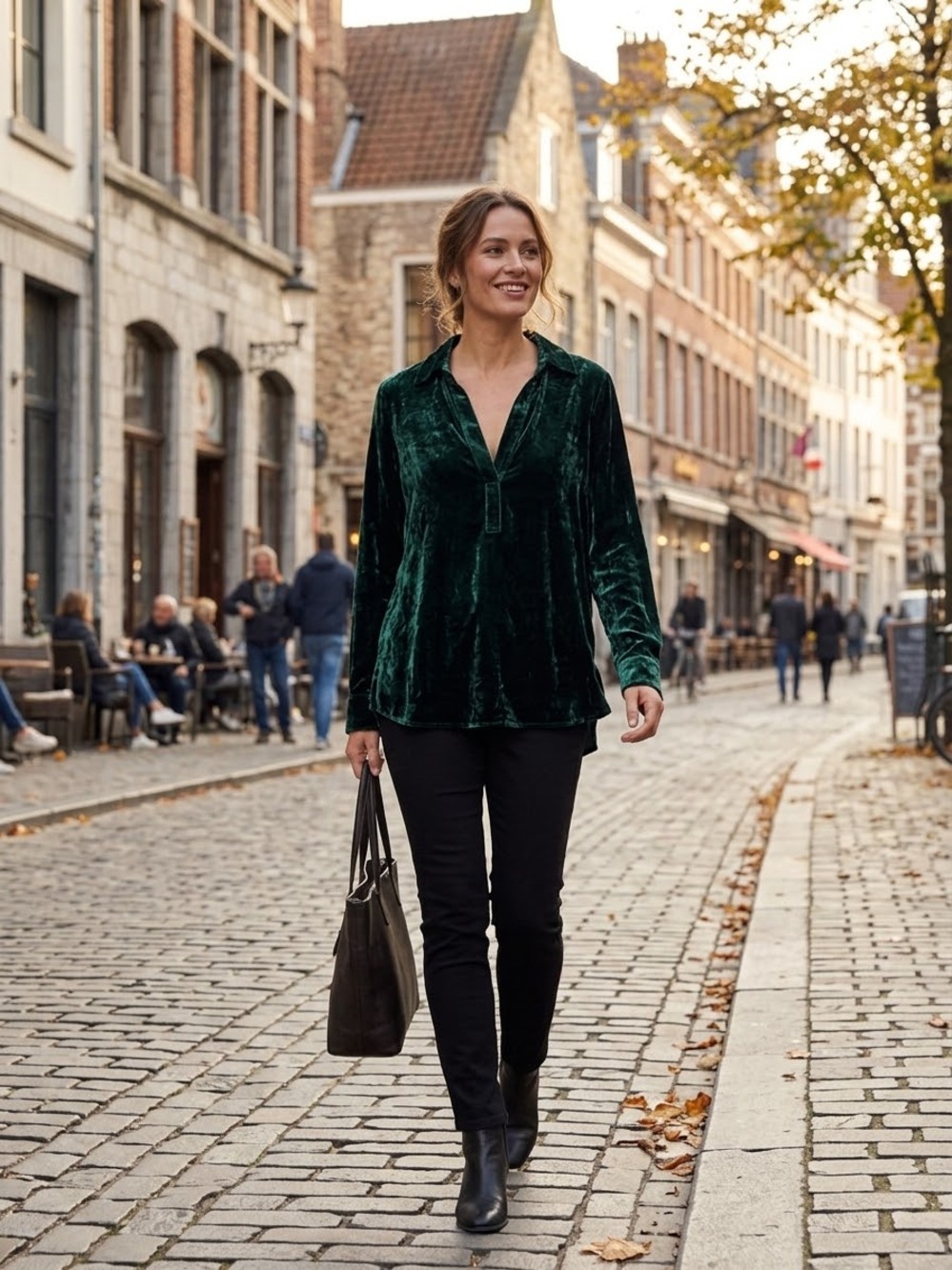 Luxurious NRBY Emerald Green Silk Velvet V-Neck Blouse L